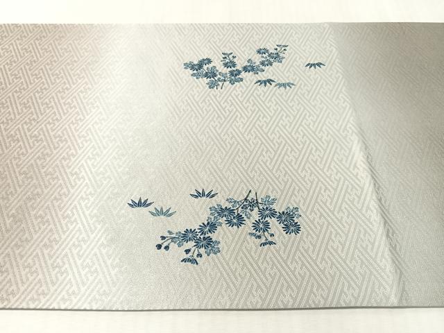 平和屋着物●太鼓柄袋帯　水辺風景文　銀通し地　正絹　逸品　CABL0176vp