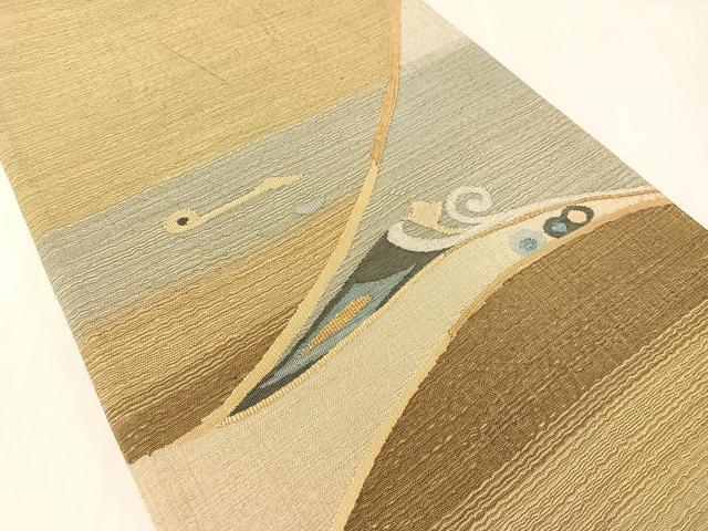 平和屋着物▽太鼓柄袋帯　スリーシーズン　春夏秋　すくい織　抽象文様　銀糸　正絹　逸品　CABL0183vp