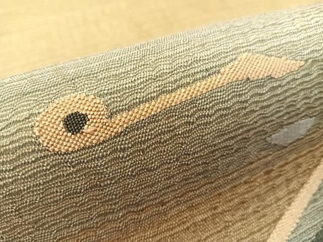 平和屋着物▽太鼓柄袋帯　スリーシーズン　春夏秋　すくい織　抽象文様　銀糸　正絹　逸品　CABL0183vp