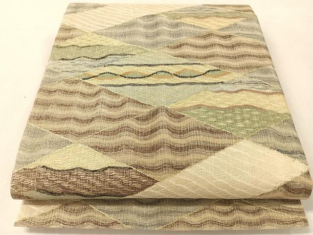 平和屋着物▽六通柄袋帯　スリーシーズン　春夏秋　櫛織　菱吉祥文　金糸　正絹　逸品　CABL0184vp