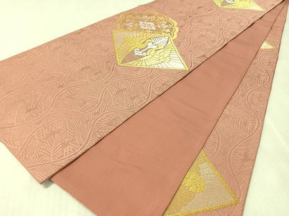 平和屋着物●洛風林　工芸帯地　六通柄袋帯　双鶴菱文　金銀糸　正絹　逸品　CABL0185vp