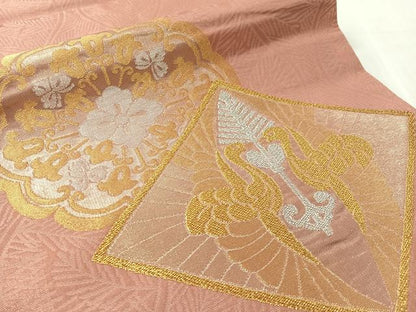 平和屋着物●洛風林　工芸帯地　六通柄袋帯　双鶴菱文　金銀糸　正絹　逸品　CABL0185vp