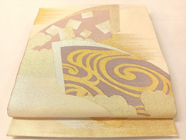 平和屋着物●太鼓柄袋帯　綴れ　地紙重ね流水文　金銀糸　正絹　逸品　CABL0187vp