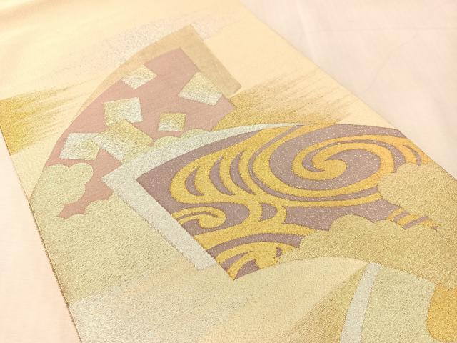 平和屋着物●太鼓柄袋帯　綴れ　地紙重ね流水文　金銀糸　正絹　逸品　CABL0187vp