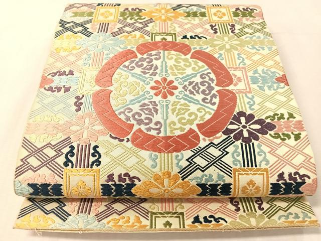 平和屋着物●全通柄　本袋帯　唐織　吉祥花文　正絹　逸品　CABL0190vp