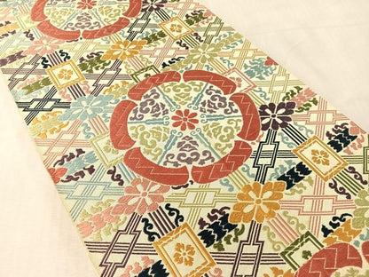 平和屋着物●全通柄　本袋帯　唐織　吉祥花文　正絹　逸品　CABL0190vp