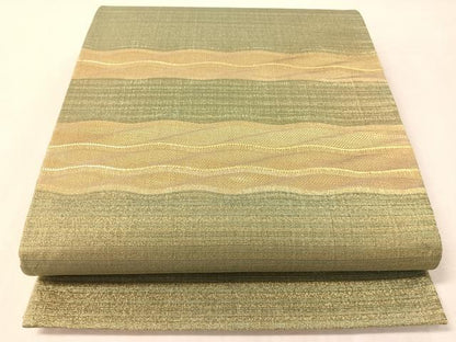 平和屋着物●太鼓柄袋帯　よろけ縞　金糸　正絹　逸品　CABL0191vp