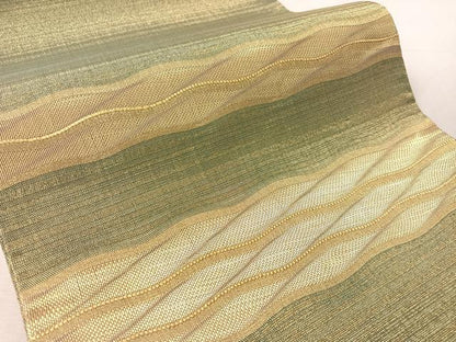 平和屋着物●太鼓柄袋帯　よろけ縞　金糸　正絹　逸品　CABL0191vp