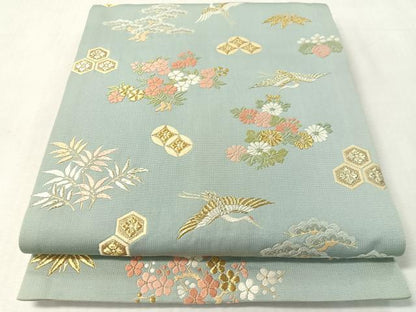 平和屋着物●六通柄袋帯　唐織　飛鶴吉祥松竹梅　金糸　正絹　逸品　CABL0192vp