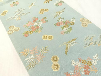 平和屋着物●六通柄袋帯　唐織　飛鶴吉祥松竹梅　金糸　正絹　逸品　CABL0192vp