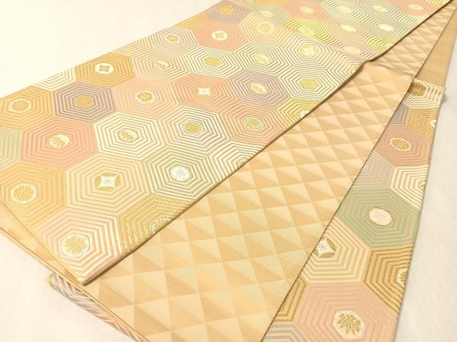 平和屋着物●六通柄袋帯　唐織　亀甲花文　金糸　正絹　逸品　CABL0196vp