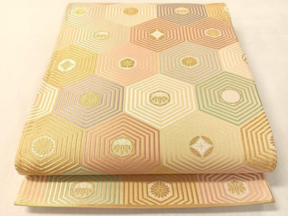 平和屋着物●六通柄袋帯　唐織　亀甲花文　金糸　正絹　逸品　CABL0196vp