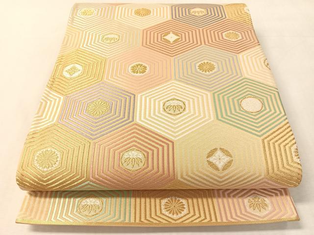 平和屋着物●六通柄袋帯　唐織　亀甲花文　金糸　正絹　逸品　CABL0196vp