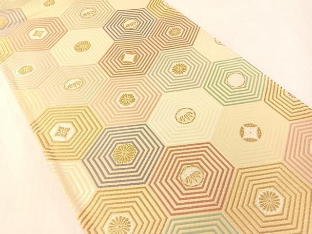 平和屋着物●六通柄袋帯　唐織　亀甲花文　金糸　正絹　逸品　CABL0196vp