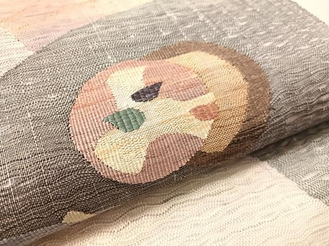 平和屋着物▽太鼓柄袋帯　スリーシーズン　春夏秋　すくい織　抽象文様　金糸　正絹　逸品　CABL0199vp
