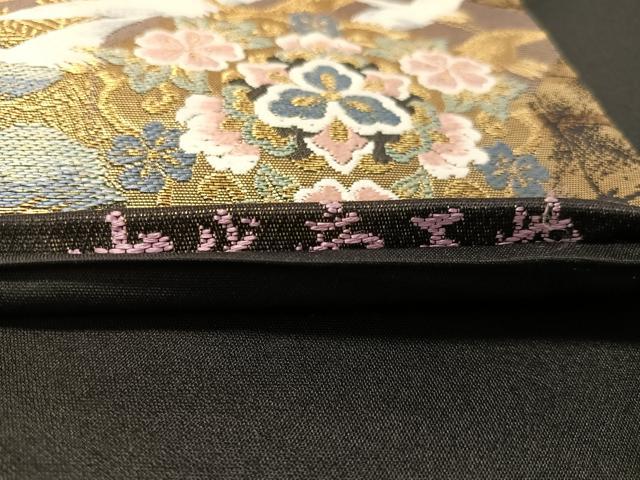平和屋着物●西陣　京の名門　じゅらく謹製　帝王紫　六通柄袋帯　唐織　正倉院飛鶴花文　黒地　金糸　正絹　逸品　CABL0205vp