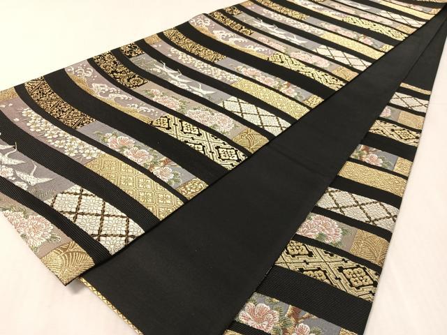 平和屋着物●六通柄袋帯　唐織　宮中雅帯展　黒地　金銀糸　正絹　逸品　CABL0207vp