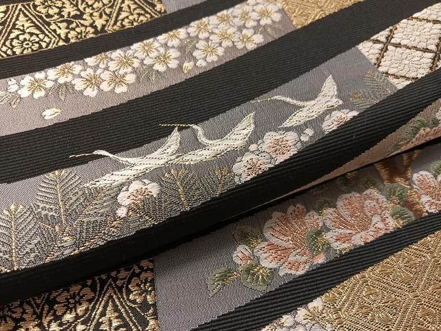 平和屋着物●六通柄袋帯　唐織　宮中雅帯展　黒地　金銀糸　正絹　逸品　CABL0207vp
