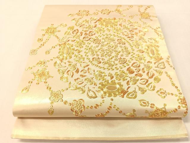 平和屋着物●西陣　川島織物　太鼓柄袋帯　総駒刺繍　正倉院花鳥文　小大丸　たとう紙付き　正絹　逸品　CABL0215vp