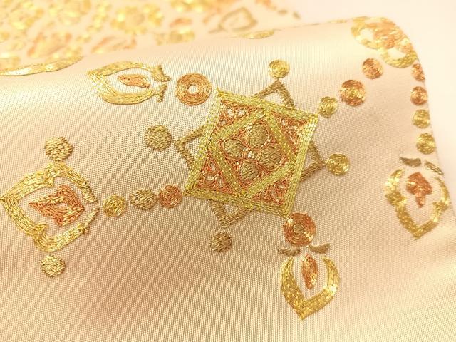 平和屋着物●西陣　川島織物　太鼓柄袋帯　総駒刺繍　正倉院花鳥文　小大丸　たとう紙付き　正絹　逸品　CABL0215vp