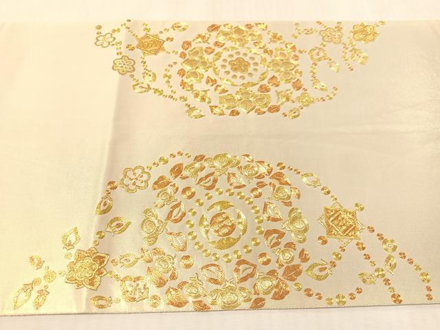平和屋着物●西陣　川島織物　太鼓柄袋帯　総駒刺繍　正倉院花鳥文　小大丸　たとう紙付き　正絹　逸品　CABL0215vp