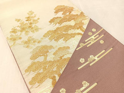平和屋着物●太鼓柄袋帯　綴れ　錦秋松楓蒔絵　金糸　正絹　逸品　CABL0216vp