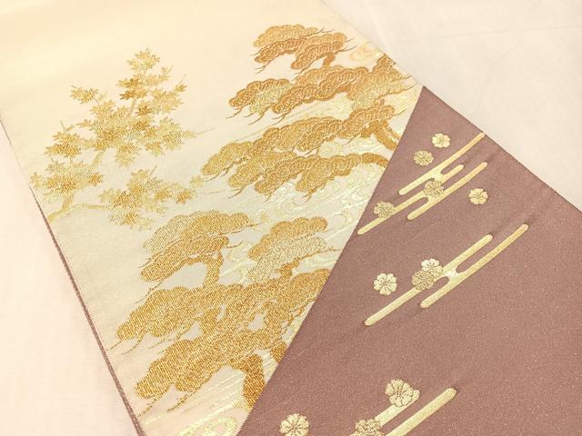 平和屋着物●太鼓柄袋帯　綴れ　錦秋松楓蒔絵　金糸　正絹　逸品　CABL0216vp
