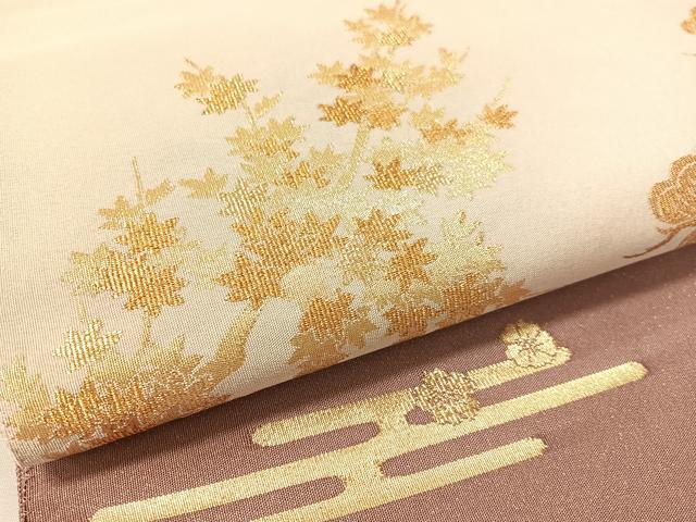 平和屋着物●太鼓柄袋帯　綴れ　錦秋松楓蒔絵　金糸　正絹　逸品　CABL0216vp