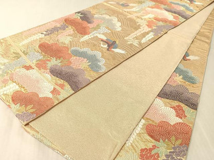 平和屋着物●六通柄袋帯　唐織　瑠璃綴　飛鶴松藤文　金糸　正絹　逸品　CABL0217vp