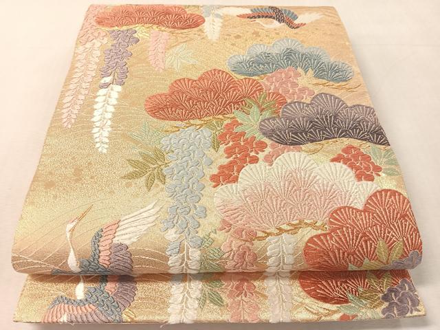 平和屋着物●六通柄袋帯　唐織　瑠璃綴　飛鶴松藤文　金糸　正絹　逸品　CABL0217vp
