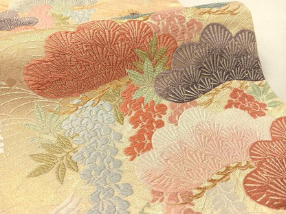 平和屋着物●六通柄袋帯　唐織　瑠璃綴　飛鶴松藤文　金糸　正絹　逸品　CABL0217vp