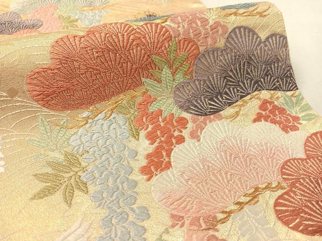 平和屋着物●六通柄袋帯　唐織　瑠璃綴　飛鶴松藤文　金糸　正絹　逸品　CABL0217vp