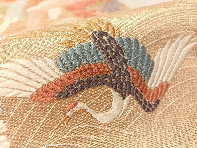 平和屋着物●六通柄袋帯　唐織　瑠璃綴　飛鶴松藤文　金糸　正絹　逸品　CABL0217vp