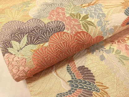 平和屋着物●六通柄袋帯　唐織　瑠璃綴　飛鶴松藤文　金糸　正絹　逸品　CABL0217vp