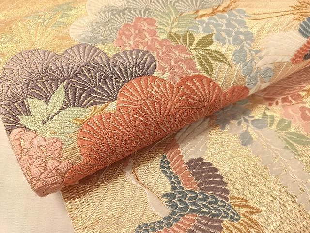 平和屋着物●六通柄袋帯　唐織　瑠璃綴　飛鶴松藤文　金糸　正絹　逸品　CABL0217vp
