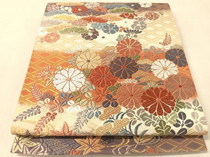 平和屋着物●六通柄袋帯　唐織　流水花文　金糸　正絹　逸品　未使用　CABL0221vp
