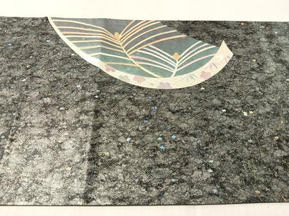 平和屋着物●太鼓柄袋帯　駒刺繍　松葉文様　黒地　金銀彩　引箔　正絹　逸品　CABL0222vp