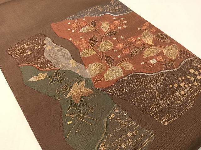 平和屋着物●太鼓柄袋帯　草花文　金彩　正絹　逸品　未使用　CABL0227vp