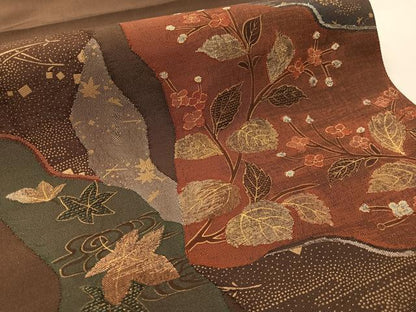 平和屋着物●太鼓柄袋帯　草花文　金彩　正絹　逸品　未使用　CABL0227vp