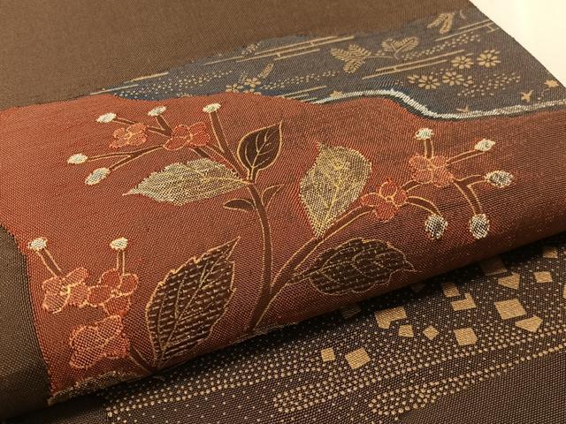 平和屋着物●太鼓柄袋帯　草花文　金彩　正絹　逸品　未使用　CABL0227vp