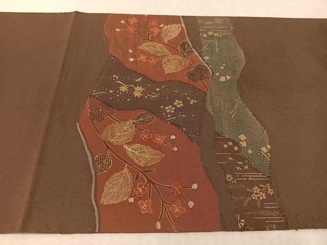 平和屋着物●太鼓柄袋帯　草花文　金彩　正絹　逸品　未使用　CABL0227vp