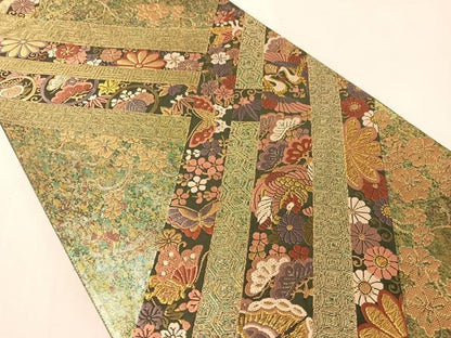 平和屋着物●世界的友禅作家　千地泰弘　六通柄袋帯　唐織　吉祥花鳥蝶文　金糸　引箔　正絹　逸品　CABL0228vp