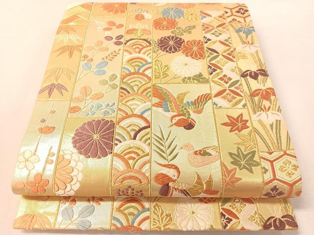 平和屋着物●六通柄袋帯　唐織　鴛鴦花間道　金糸　正絹　逸品　CABL0229vp