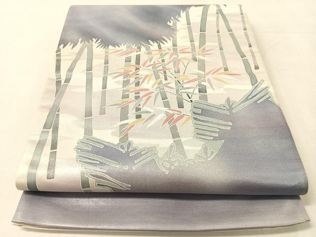平和屋着物●森川明洋作　太鼓柄袋帯　笹竹文　銀彩　正絹　逸品　CABL0231vp