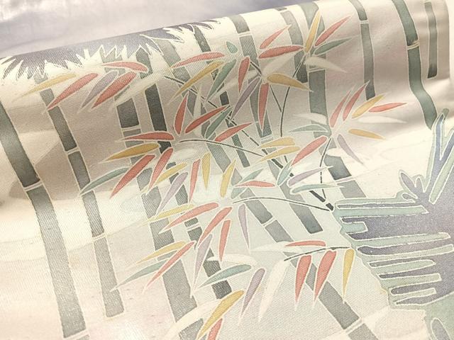 平和屋着物●森川明洋作　太鼓柄袋帯　笹竹文　銀彩　正絹　逸品　CABL0231vp