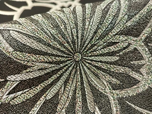 平和屋着物●六通柄袋帯　舞花文　ラメ糸　黒地　銀糸　正絹　逸品　CABL0232vp