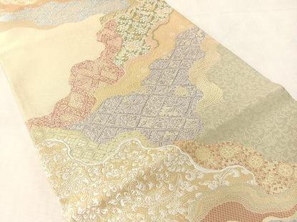 平和屋着物●六通柄袋帯　唐織　みちなが　金糸　正絹　逸品　CABL0234vp