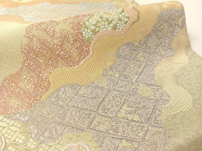平和屋着物●六通柄袋帯　唐織　みちなが　金糸　正絹　逸品　CABL0234vp