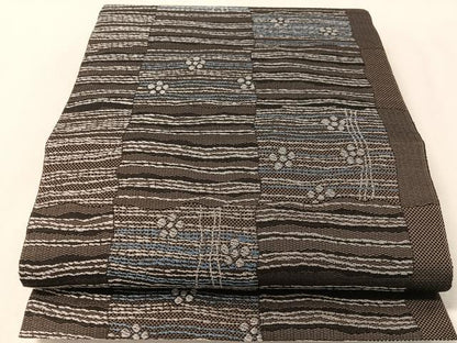 平和屋着物●両面　六通柄袋帯　切嵌花文　銀糸　正絹　逸品　未使用　CABL0235vp