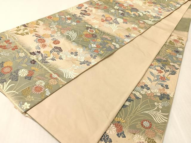 平和屋着物●六通柄袋帯　唐織　芒野乃道　金糸　正絹　逸品　CABL0236vp